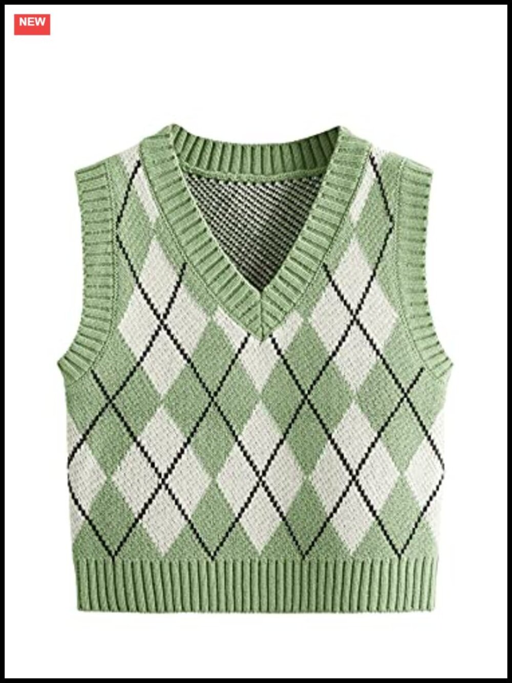 Sleeveless V Neck Knit Crop Top Sweater Vest Geo Plaid Pullover